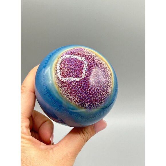 Vintage Signed Ceramic Paperweight Studio Pottery Artisan Piece Pink Blue Glaze - Picture 10 of 10